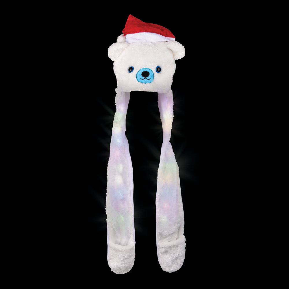 Light Up Christmas Plush Hoodie Scarf Hat 35"