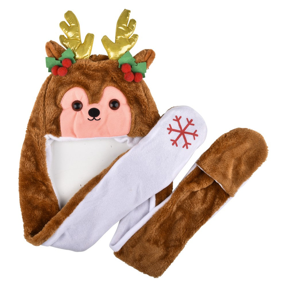 Christmas Plush Hoodie Scarf Hat 35"