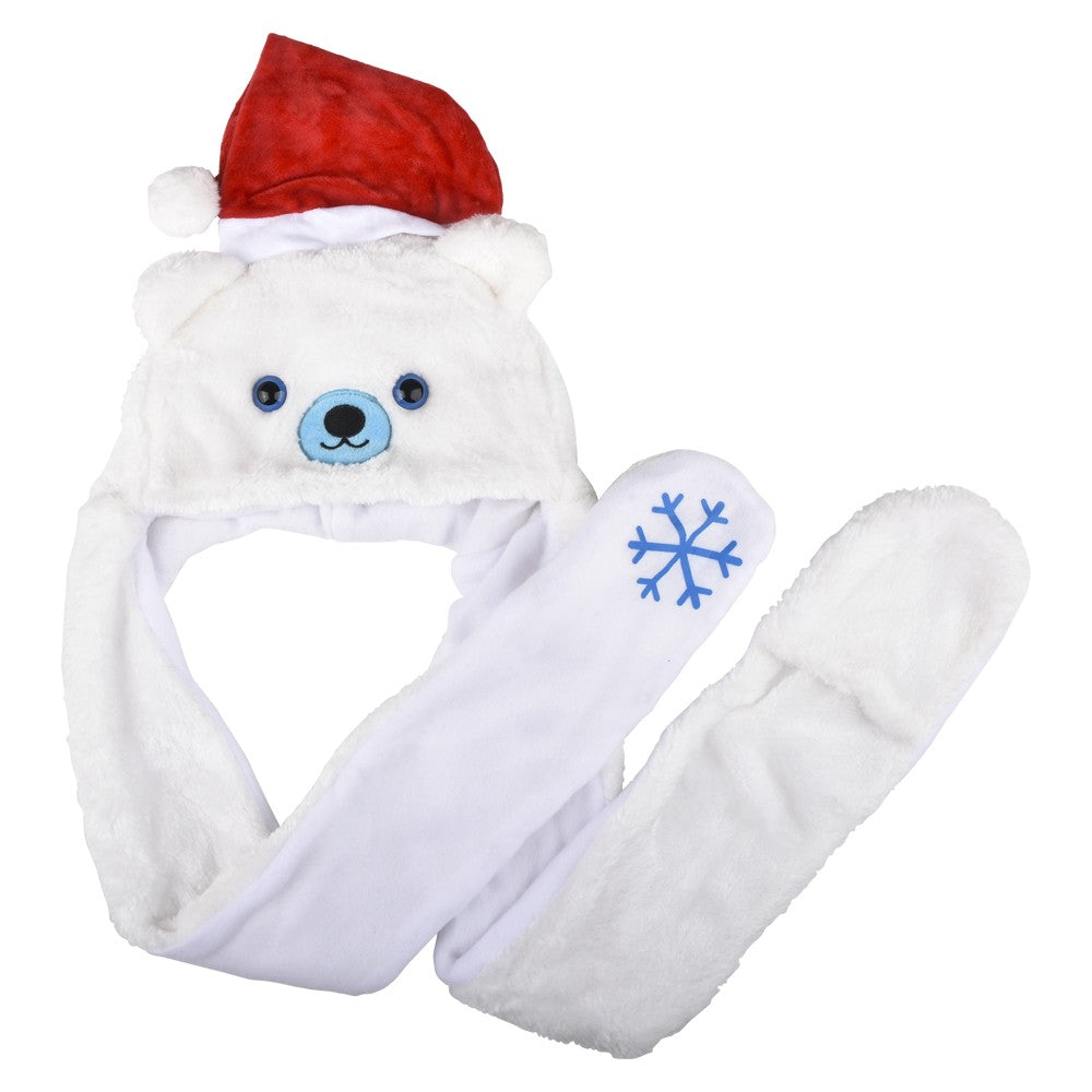 Christmas Plush Hoodie Scarf Hat 35"