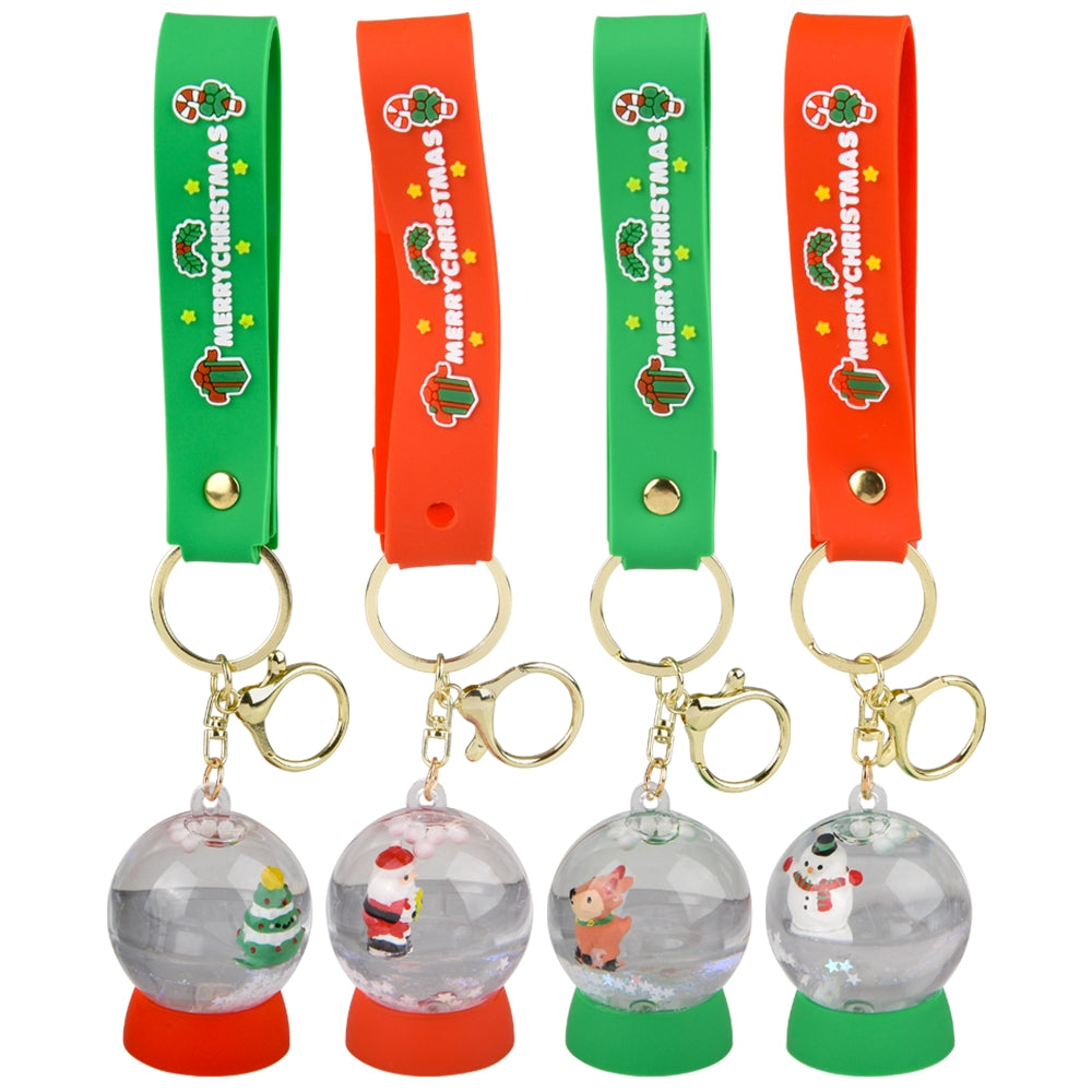 Christmas Liquid Snow Globe Wristlet Clip On (12 Pc Display)