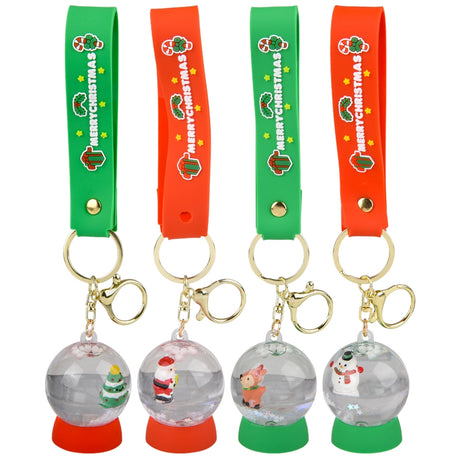 Christmas Liquid Snow Globe Wristlet Clip On (12 Pc Display)
