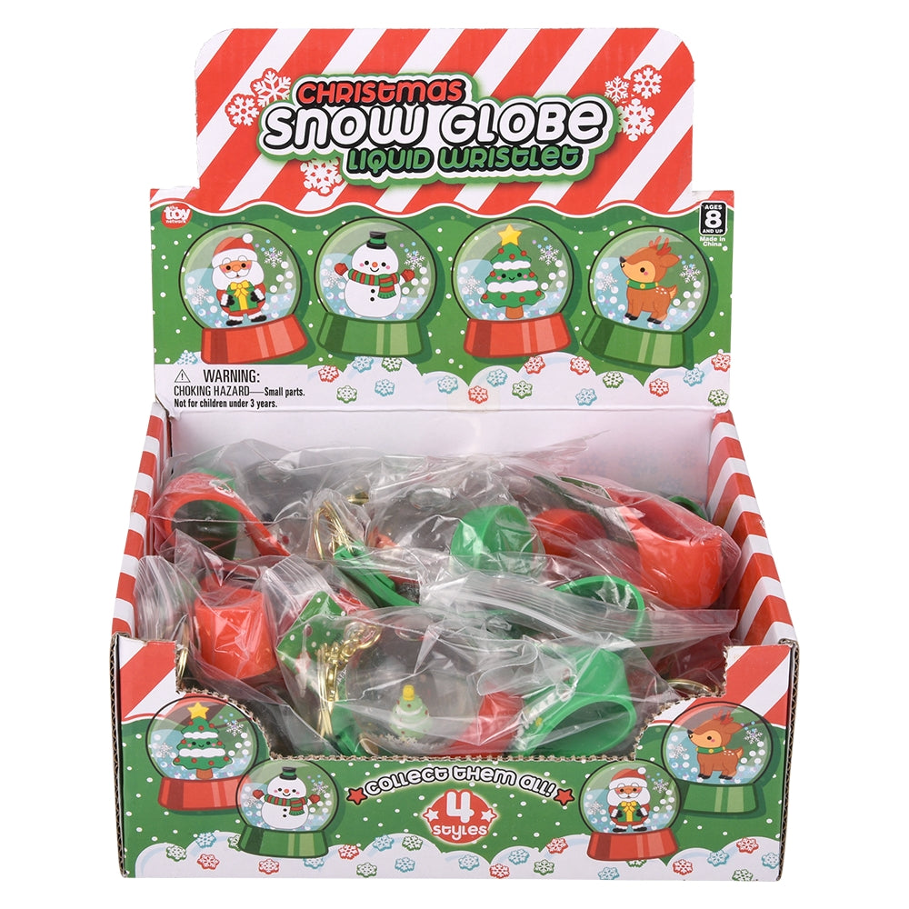 Christmas Liquid Snow Globe Wristlet Clip On (12 Pc Display)