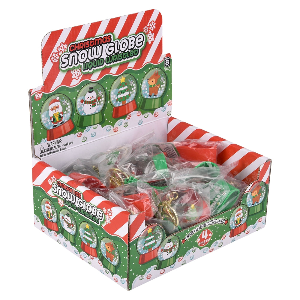 Christmas Liquid Snow Globe Wristlet Clip On (12 Pc Display)