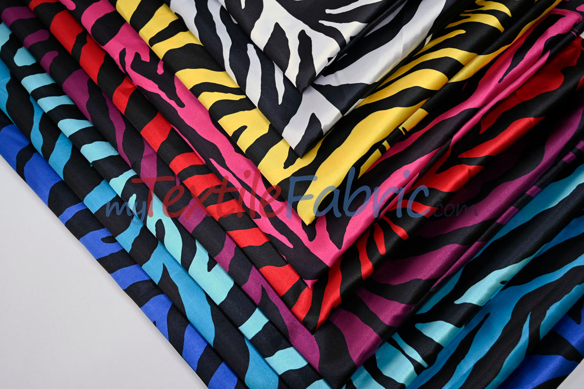 Zebra Charmeuse Satin Fabric - Zebra Print, 58/60" Width, Multiple Colors (1 Yard)