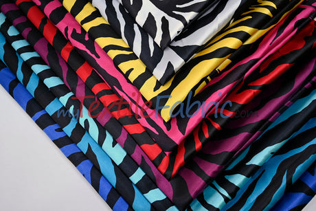 Zebra Charmeuse Satin Fabric - Zebra Print, 58/60" Width, Multiple Colors (1 Yard)