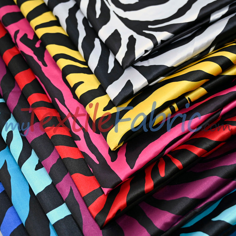 Zebra Charmeuse Satin Fabric - Zebra Print, 58/60" Width, Multiple Colors (1 Yard)