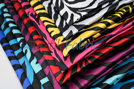Zebra Charmeuse Satin Fabric - Zebra Print, 58/60" Width, Multiple Colors (1 Yard)