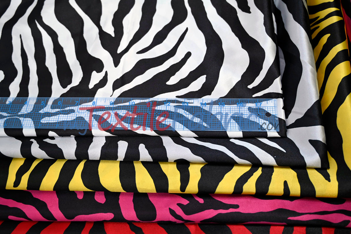 Zebra Charmeuse Satin Fabric - Zebra Print, 58/60" Width, Multiple Colors (1 Yard)