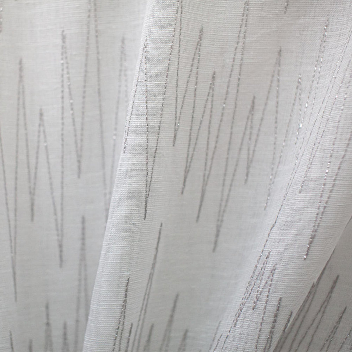 Zeek Fabric Sheer - Metallic Zig Zag Embroidered Sheer Fabric, White, Ivory, Silver, 118" Width (1 Yard)