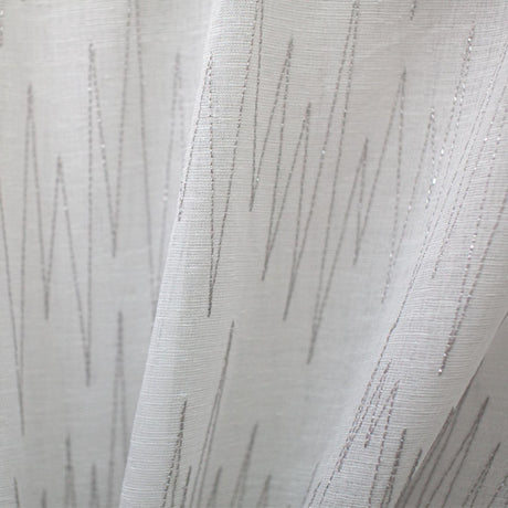 Zeek Fabric Sheer - Metallic Zig Zag Embroidered Sheer Fabric, White, Ivory, Silver, 118" Width (1 Yard)