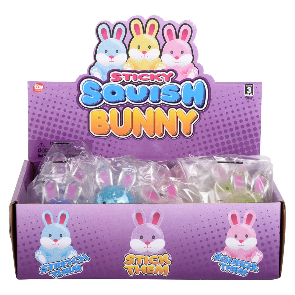 Squish Sticky Glitter Easter Bunny (12 Pc Display)