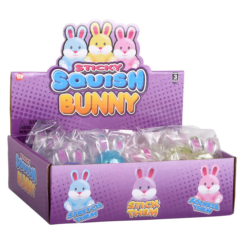Squish Sticky Glitter Easter Bunny (12 Pc Display)