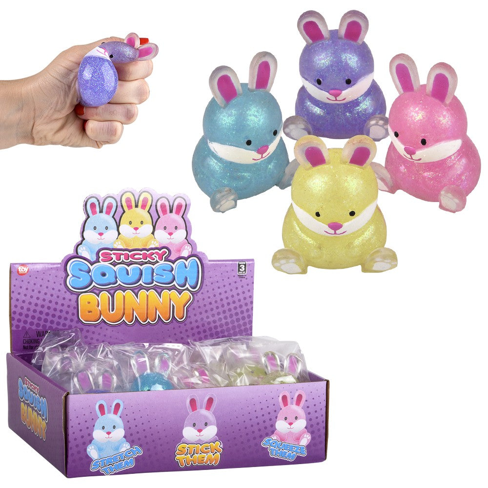 Squish Sticky Glitter Easter Bunny (12 Pc Display)
