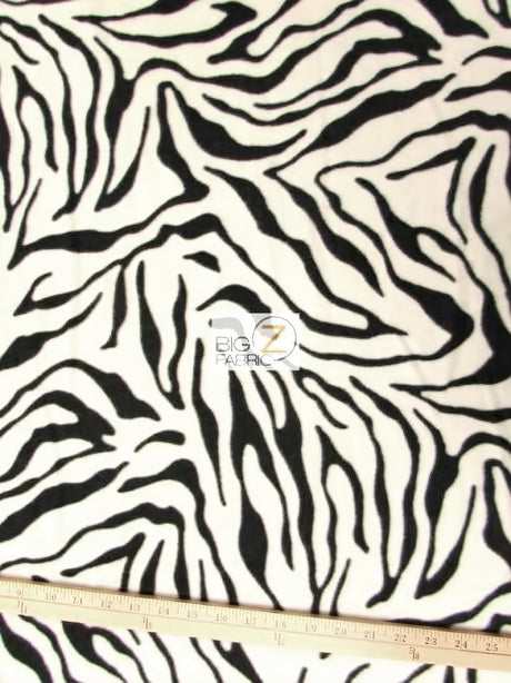 Animal Zebra Print White Fleece Fabric