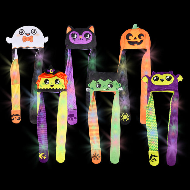 Light-Up Halloween Plush Hoodie Scarf Assortment (6 Pc Poly Bag)