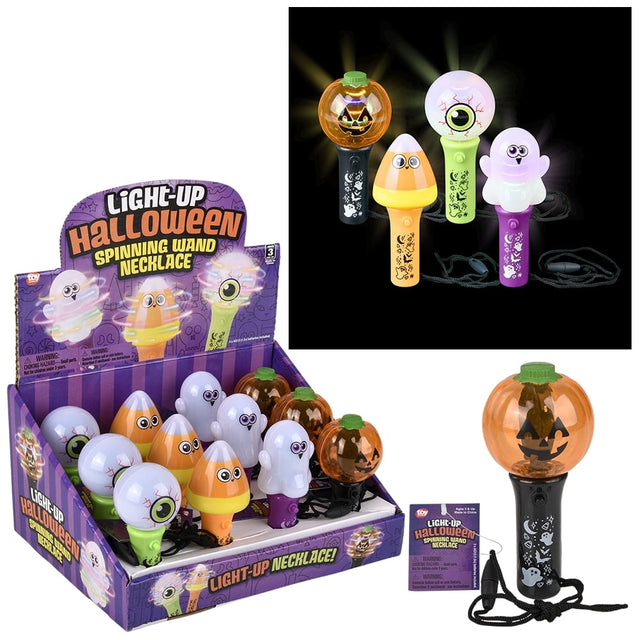 Halloween Mini Light Up Spinning Wand Necklace 4.5" (12 PC Display)