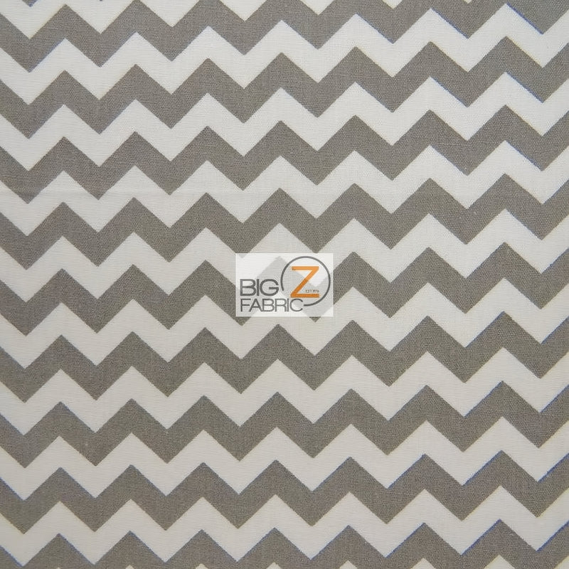 Poly Cotton Fabric 0.4" Zig Zag Chevron Gray/White Sold By The Yard