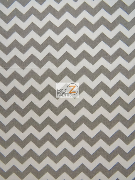 Poly Cotton Fabric 0.4" Zig Zag Chevron Gray/White Sold By The Yard
