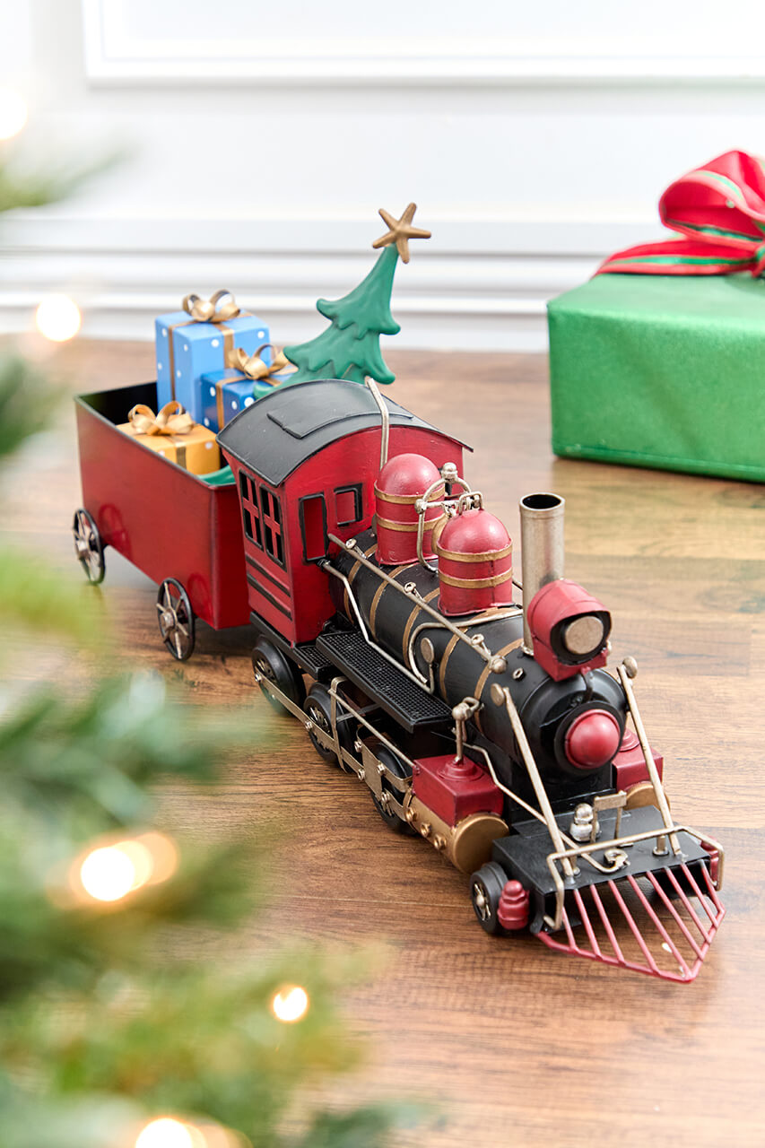 26" Black & Red Christmas Train with Cart