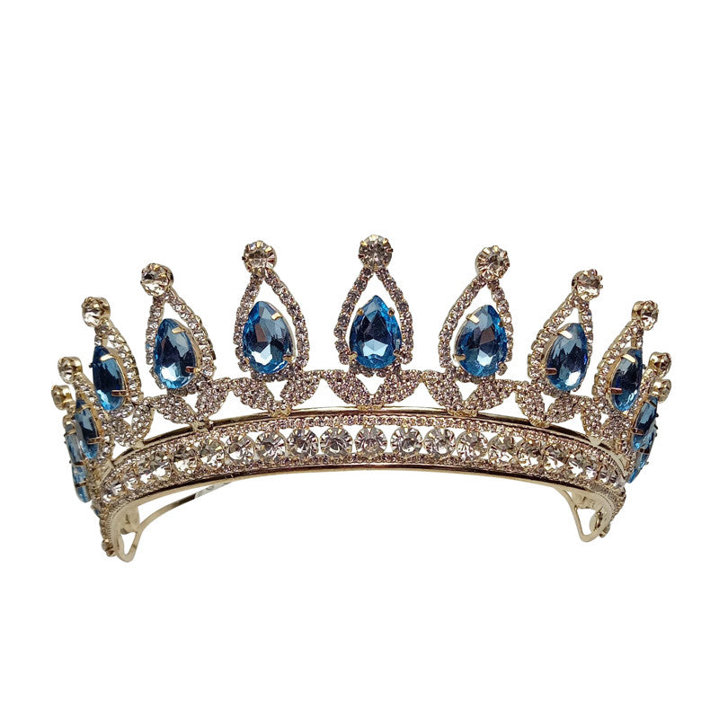 2.25" Gold Tiara with Blue Gem Stones