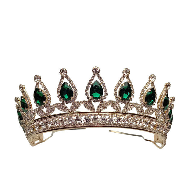 2.25" Gold Tiara with Emerald Green Gem Stones