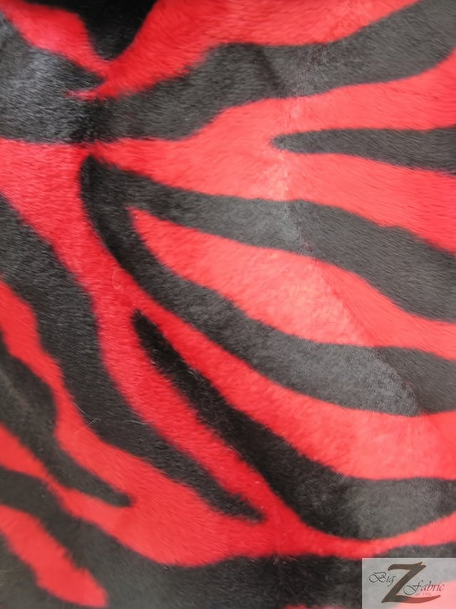 Red Black Big Stripe Velboa Zebra Animal Fabric