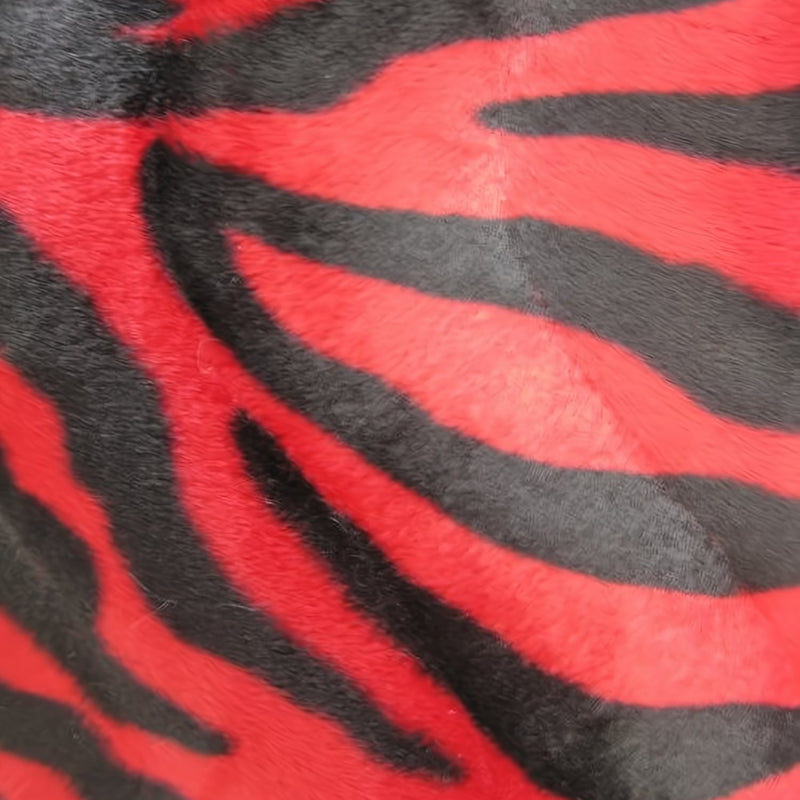 Red Black Big Stripe Velboa Zebra Animal Fabric
