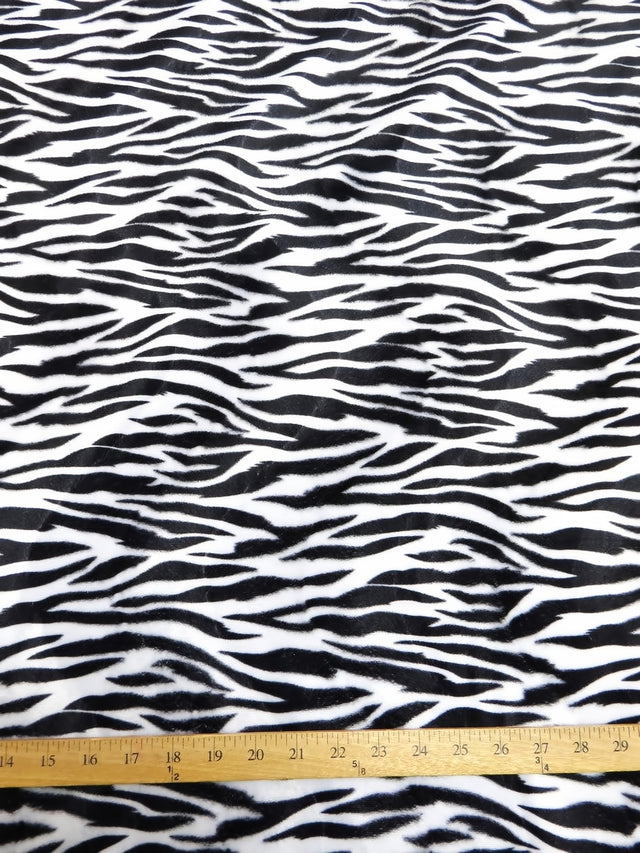 White/Black Small Stripe Velboa Zebra Animal Short Pile Fabric