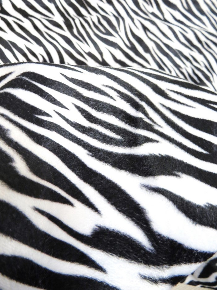 White/Black Small Stripe Velboa Zebra Animal Short Pile Fabric