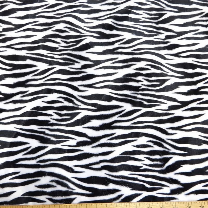 White/Black Small Stripe Velboa Zebra Animal Short Pile Fabric