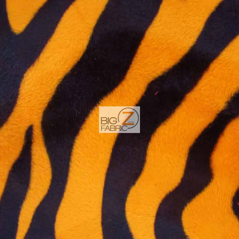 Orange/Black Big Strip Velboa Zebra Animal Short Pile Fabric