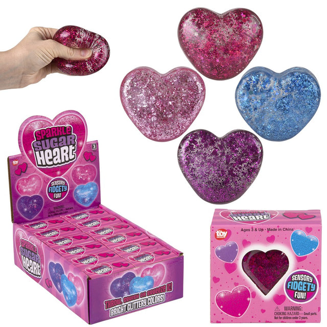 Squeezy Sparkle Heart Stress Toy (12 PC Display)