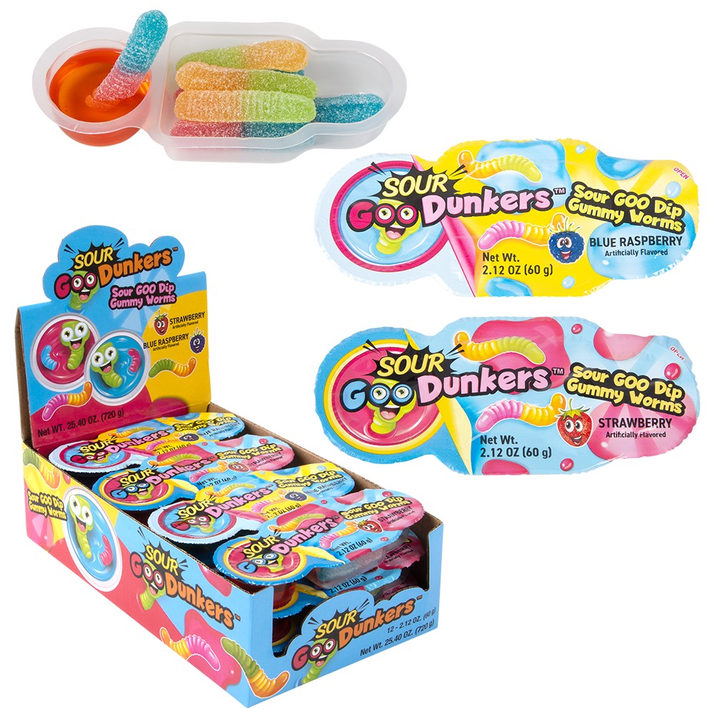 Sour Gummy Worms with Liquid Candy Dipping Sauce (12 PC Display)