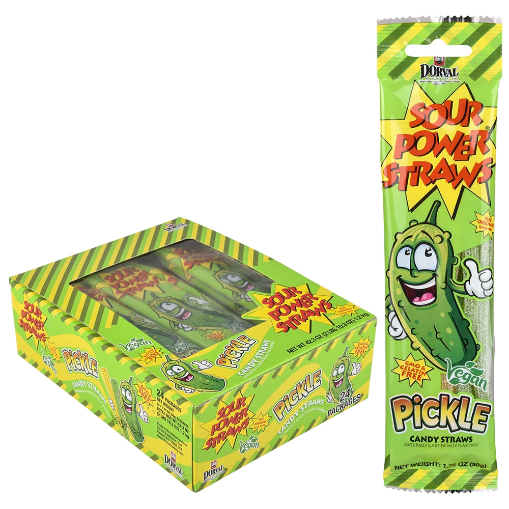 Sour Pickle Candy Straws (24 Piece Box)