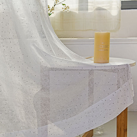 Polak Sheer Sequins With Dots Polyester Fabric - Ivory, Natural, 118" Width (1 Yard)