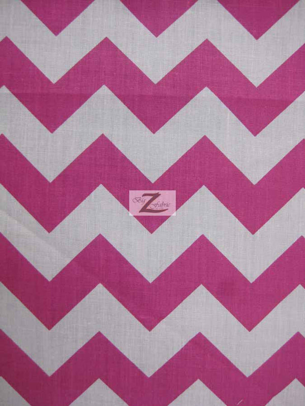 Poly Cotton Fabric 1" Zig Zag Chevron White/Fuchsia Sold By The Yard