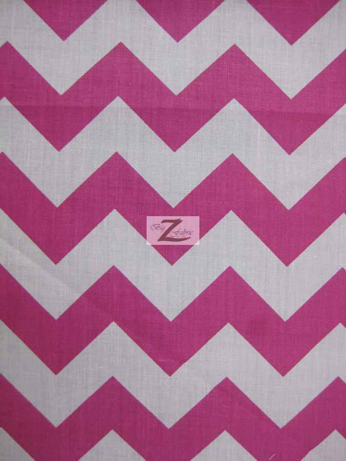Poly Cotton Fabric 1" Zig Zag Chevron White/Fuchsia Sold By The Yard