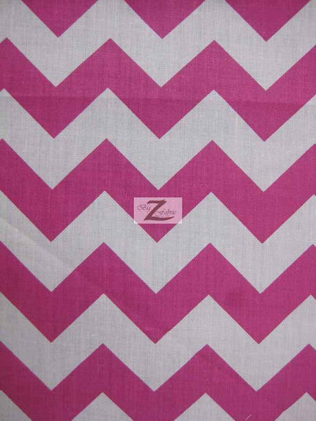 Poly Cotton Fabric 1" Zig Zag Chevron White/Fuchsia Sold By The Yard