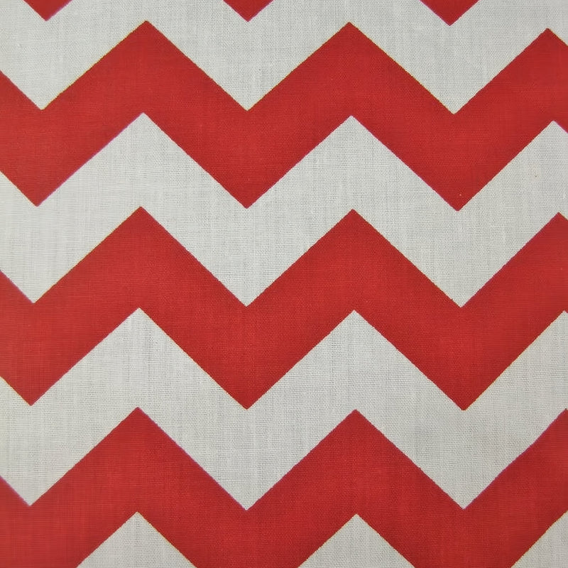 Poly Cotton Fabric 1" Zig Zag Chevron White/Red Sold By The Yard
