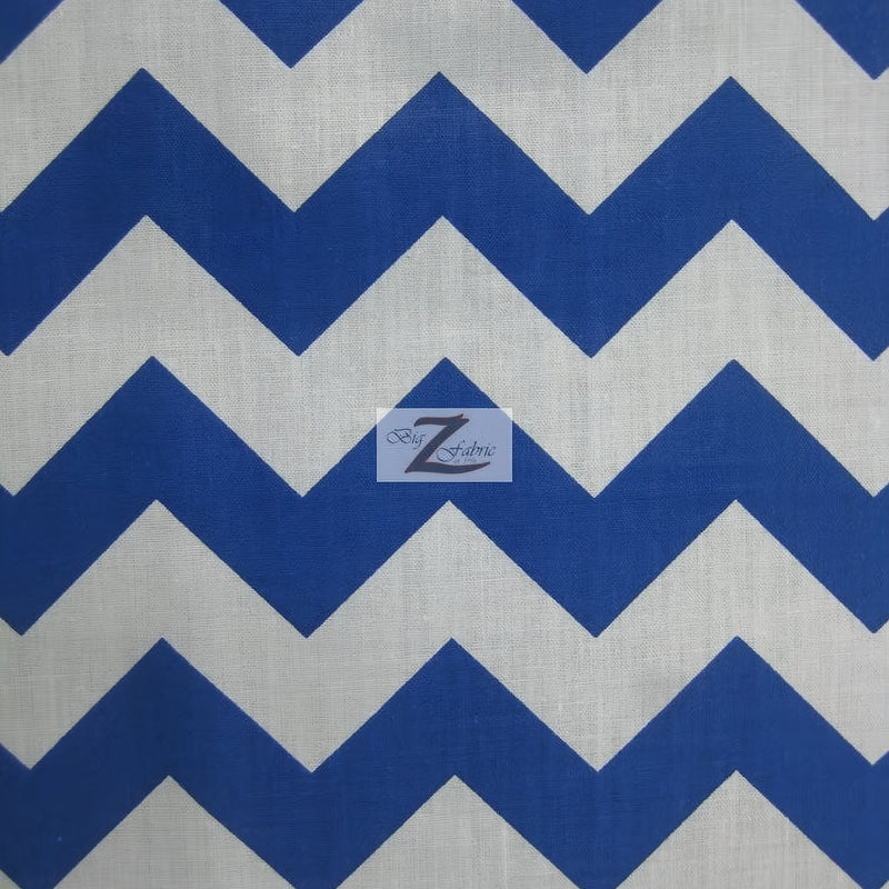 Poly Cotton Fabric 1" Zig Zag Chevron White/Royal