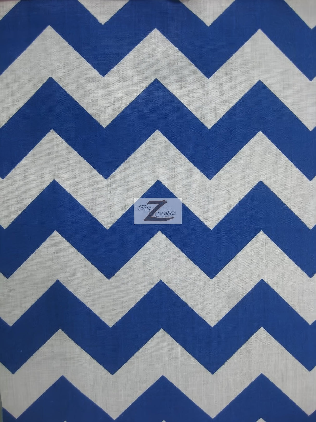 Poly Cotton Fabric 1" Zig Zag Chevron White/Royal