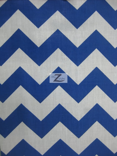 Poly Cotton Fabric 1" Zig Zag Chevron White/Royal