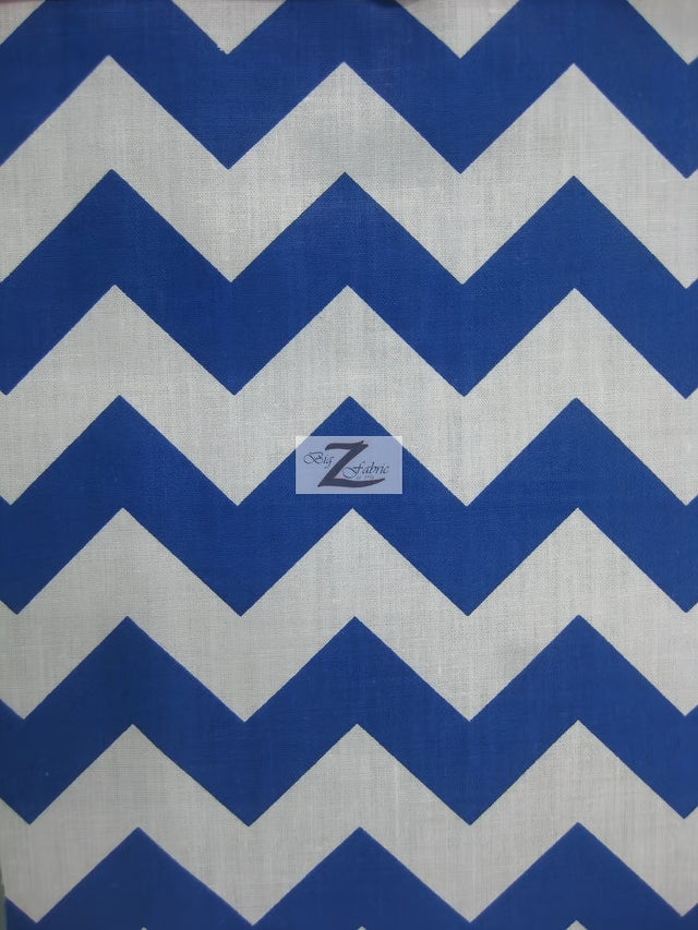 Poly Cotton Fabric 1" Zig Zag Chevron White/Royal