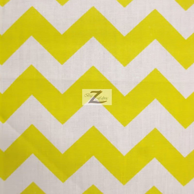 Poly Cotton Fabric 1" Zig Zag Chevron White/Yellow Sold By The Yard