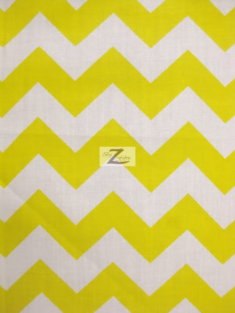 Poly Cotton Fabric 1" Zig Zag Chevron White/Yellow Sold By The Yard