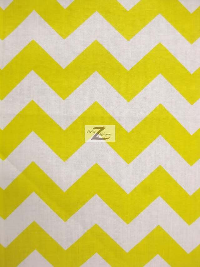 Poly Cotton Fabric 1" Zig Zag Chevron White/Yellow Sold By The Yard