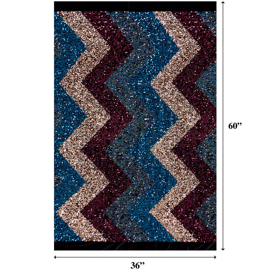 Cusco Stretch Velvet Sequin Polyester Fabric - Blue, Embroidered Sequins, 60" Cut Width, 46/47" Usable Width (1 Yard)
