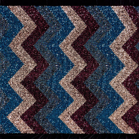 Cusco Stretch Velvet Sequin Polyester Velvet Spandex Fabric - Embroidered Sequins, Blue, 60" Cut Width, 46/47" Usable Width (1 Yard)