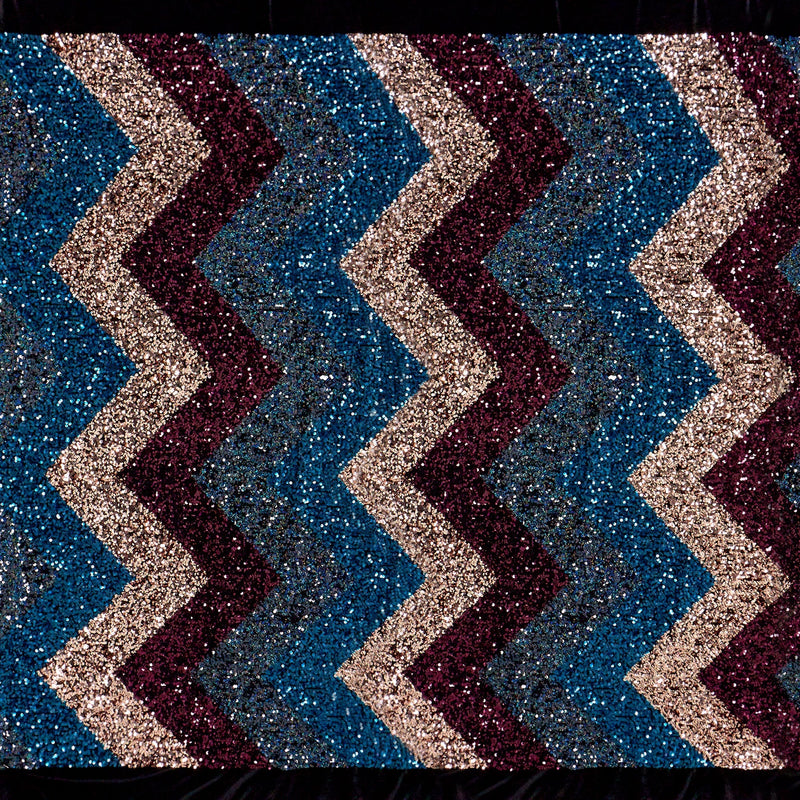 Cusco Stretch Velvet Sequin Polyester Fabric - Blue, Embroidered Sequins, 60" Cut Width, 46/47" Usable Width (1 Yard)