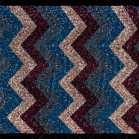Cusco Stretch Velvet Sequin Polyester Fabric - Blue, Embroidered Sequins, 60" Cut Width, 46/47" Usable Width (1 Yard)